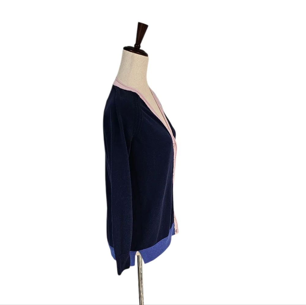 Talbots Navy and Pink Women's Cotton‎ Cardigan Sweater XS Preowned - Picture 5 of 9
